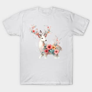 A deer decorated with beautiful colorful flowers. T-Shirt